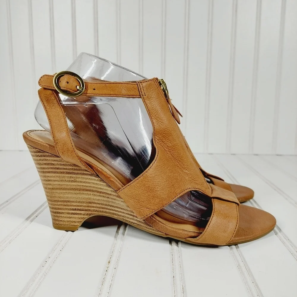 Franco Sarto Tish Tan Leather Wedge Sandal A 538
